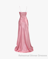 Simple Pink Spaghetti Straps Long Semi Formal Prom Dress with Split